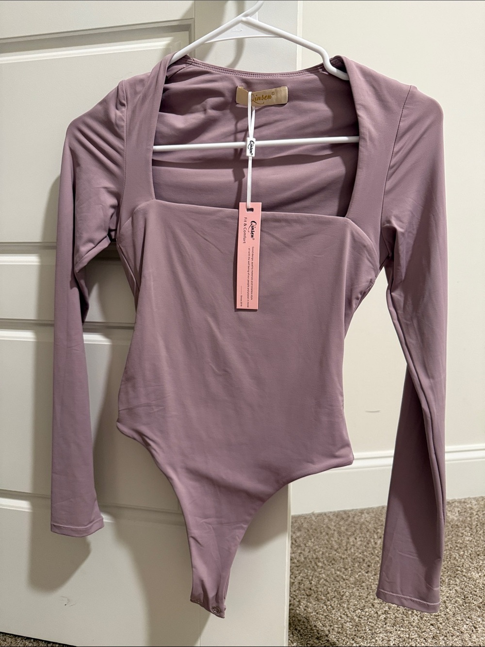 Qinsen light purple Long-Sleeve Square Neck Bodysuit